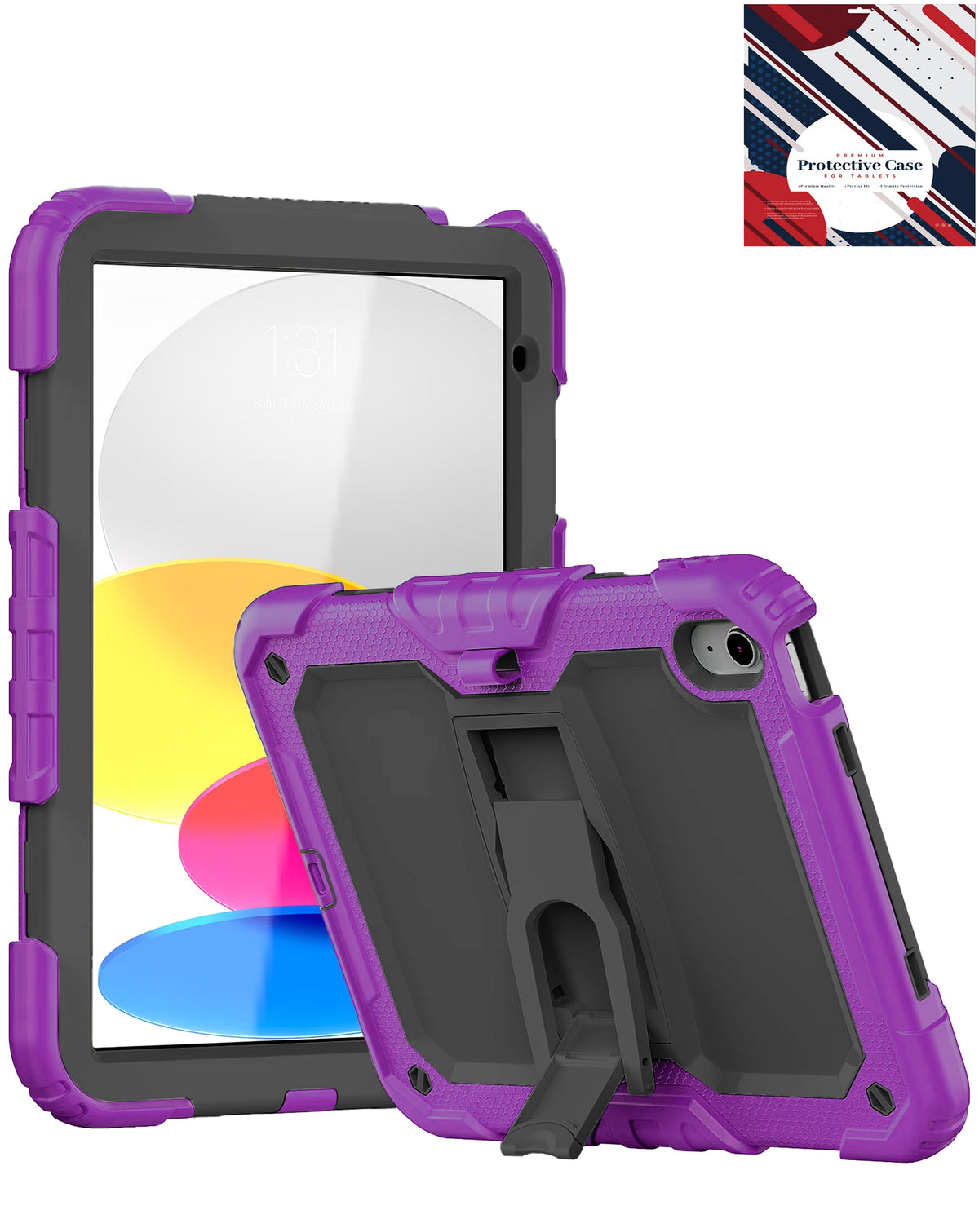 Heavy-Duty Shockproof Kickstand Case for iPad 10 2022 10.9 — Purple