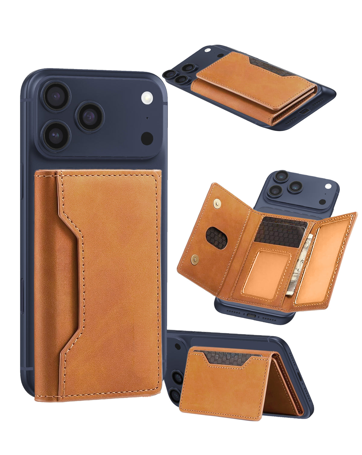 Universal Magnetic Leather Wallet — Brown