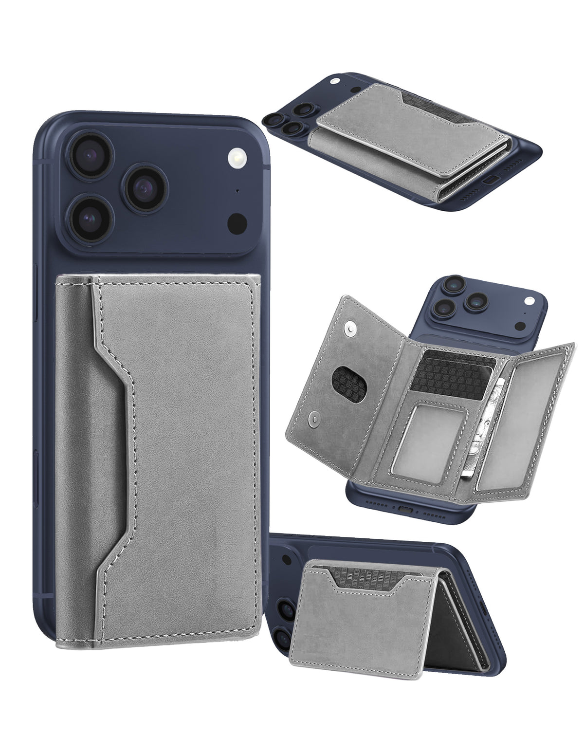 Universal Magnetic Leather Wallet — Gray