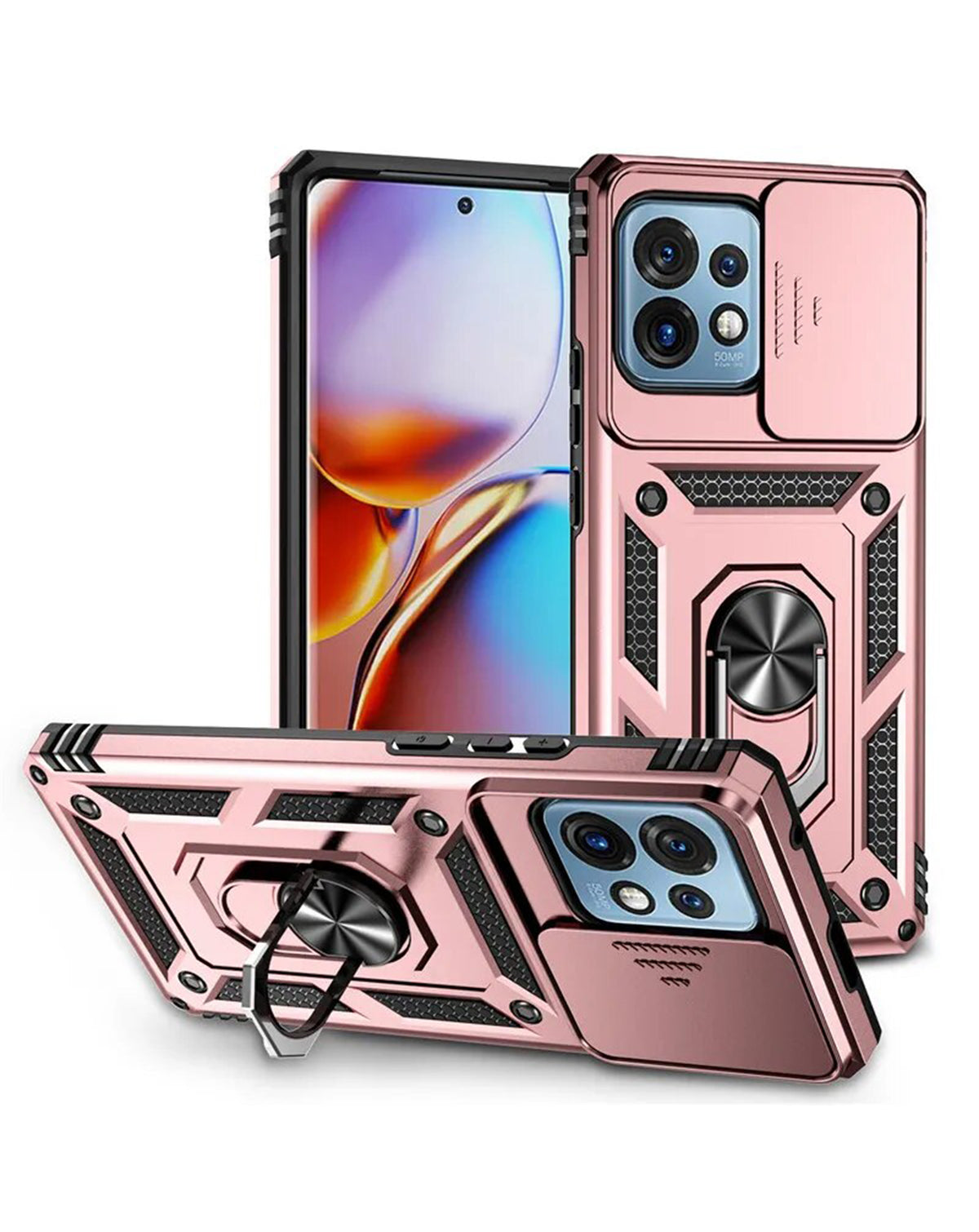 Heavy-Duty Shockproof Camera-Protecting Case for Motorola Edge+ 2023 — Rose Gold