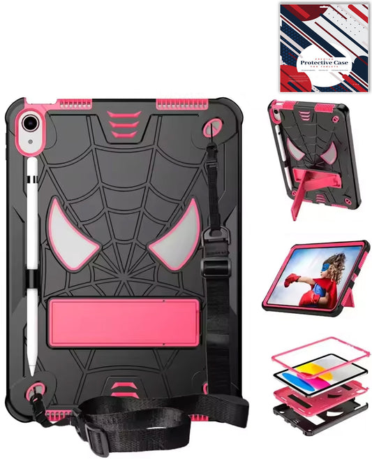 Heavy-Duty Shockproof Kickstand Case for iPad Mini 6 / 7 — Black & Pink