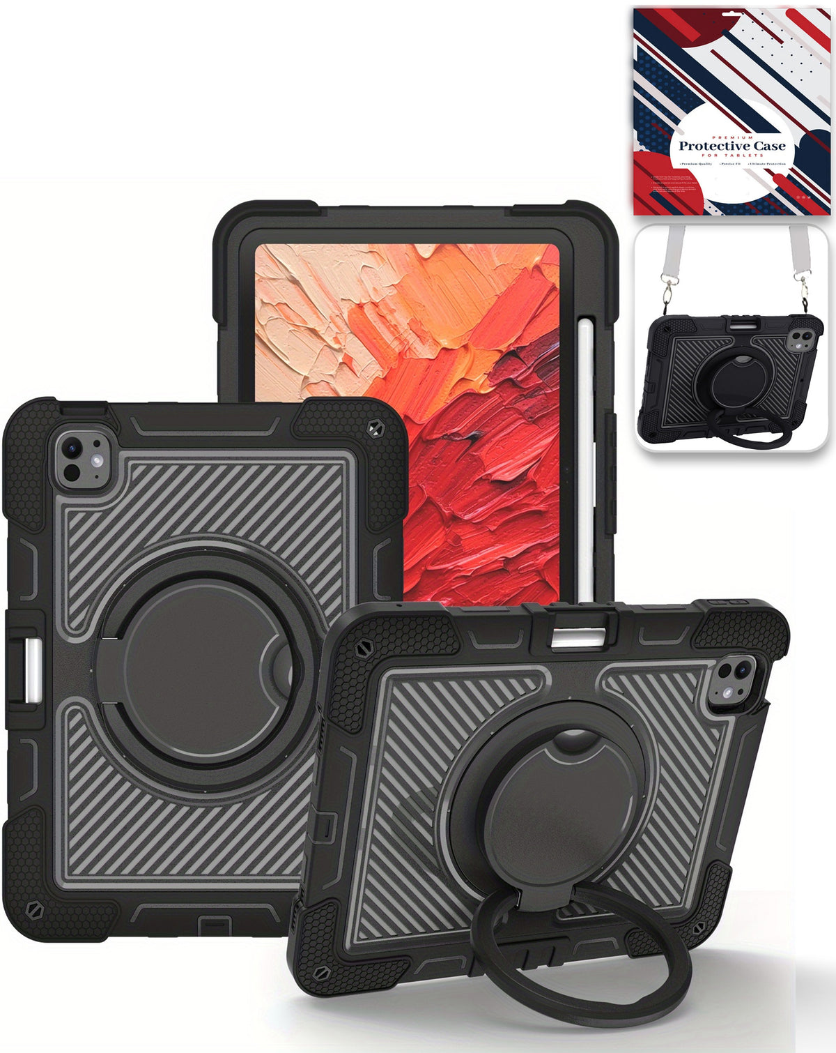 Heavy-Duty Shockproof Kickstand Case for iPad Pro 11 2024 / 2025 — Black