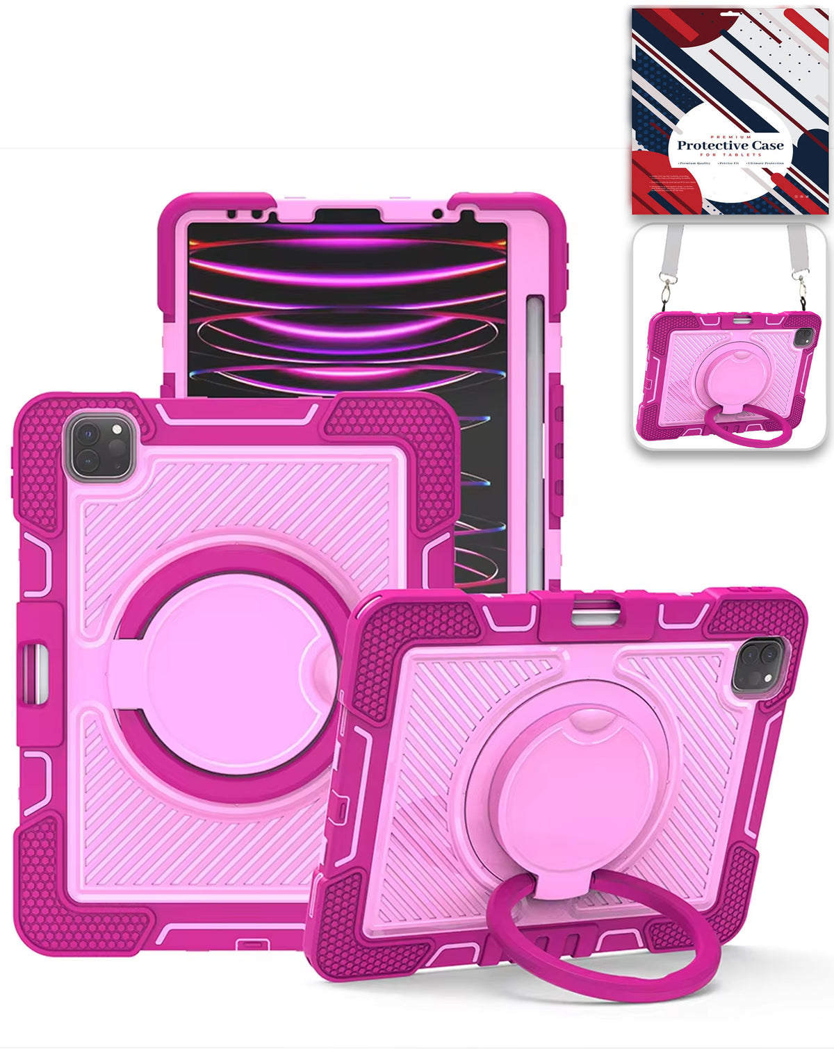 Heavy-Duty Shockproof Kickstand Case for iPad Pro 13 2024 / 2025 — Hot Pink
