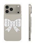 Fashion Bow Beads Silicone Suction Cup Phone Holder - White