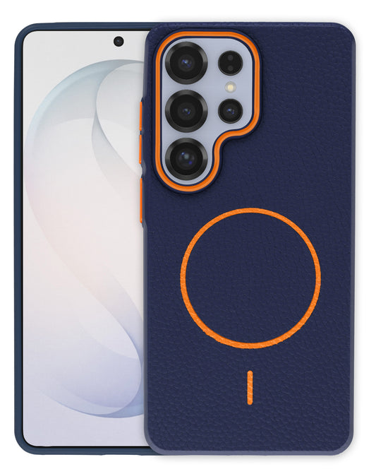 Magnetic Leather Case for Galaxy S25 Ultra — Wayne Blue & Orange