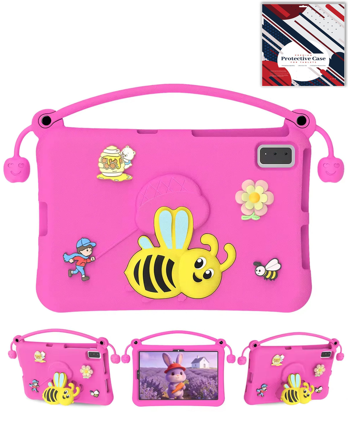 Heavy-Duty Shockproof Kickstand Kids Case for Galaxy Tab S9 / Tab S9 FE / Tab S10 FE / Tab S10 Lite — Hot Pink