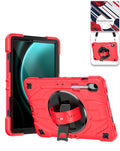 Heavy-Duty Shockproof Kickstand Case for Galaxy Tab S9 / Tab S9 FE / Tab S10 FE / Tab S10 Lite — Red