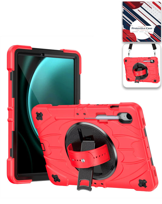 Heavy-Duty Shockproof Kickstand Case for Galaxy Tab S9 / Tab S9 FE / Tab S10 FE / Tab S10 Lite — Red