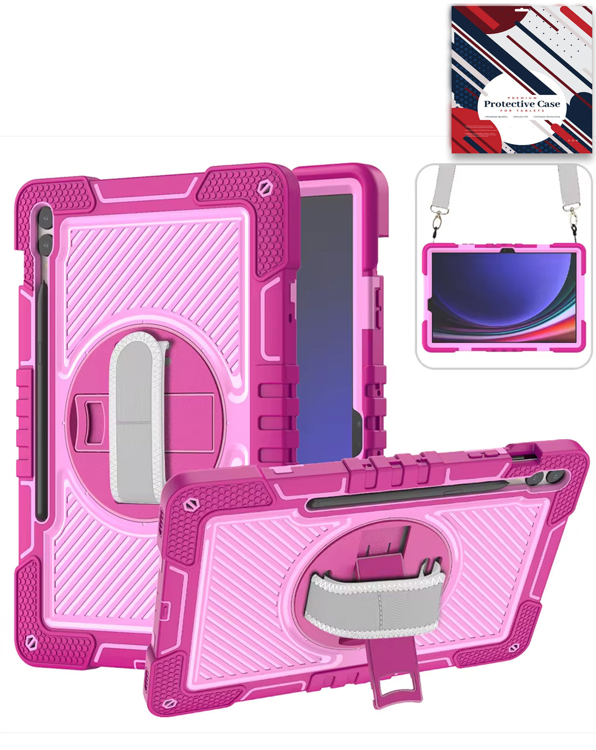 Kickstand Full-Body Case for Galaxy Tab S9 FE / Tab S9 Plus / Tab S10 Plus — Hot Pink