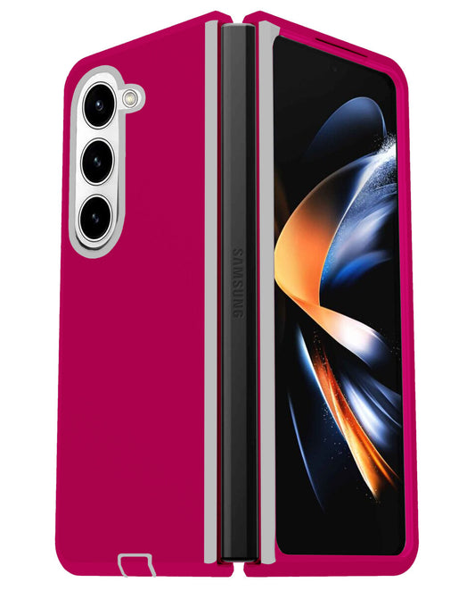 Heavy-Duty Shockproof Case for Galaxy Z Fold 5 — Hot Pink & White