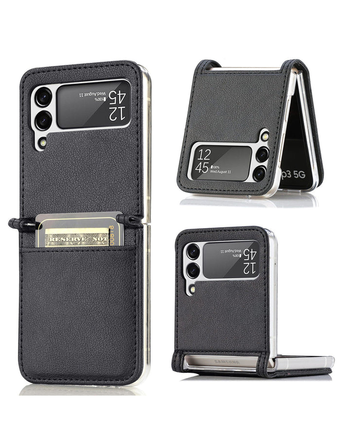 Genuine Leather Case for Galaxy Z Flip 3 — Black