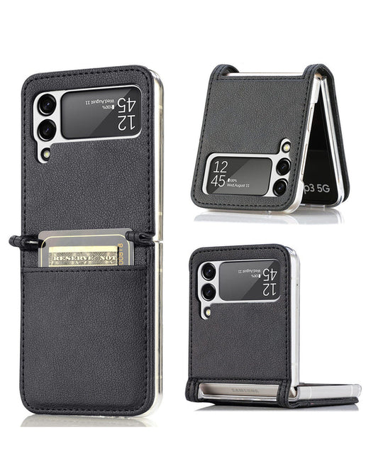 Genuine Leather Case for Galaxy Z Flip 3 — Black