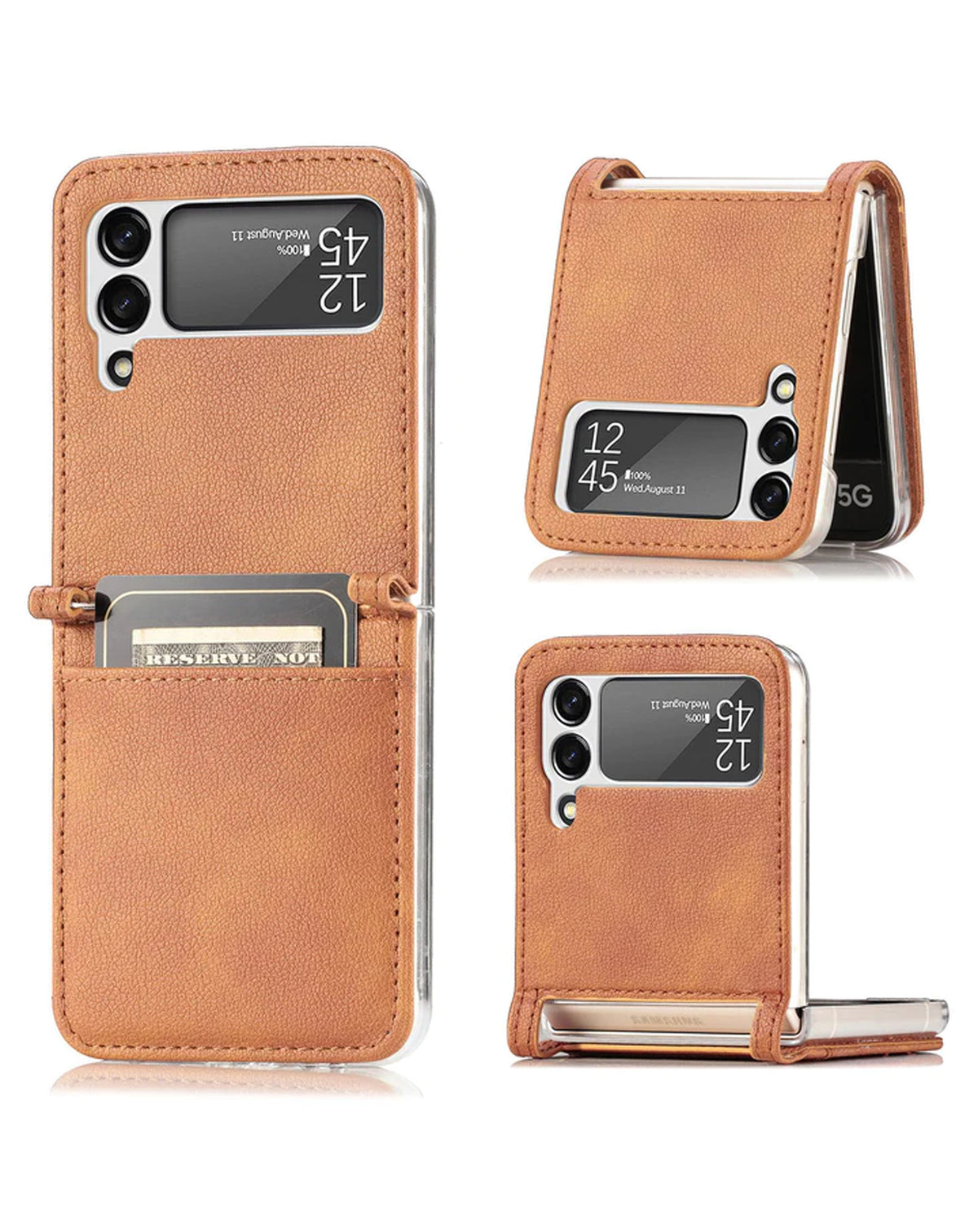 Genuine Leather Case for Galaxy Z Flip 3 — Brown