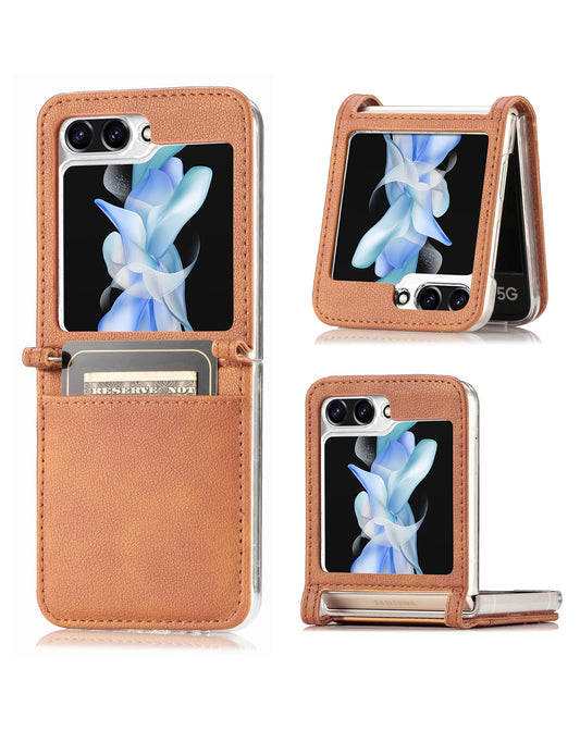 Genuine Leather Case for Galaxy Z Flip 5 — Brown
