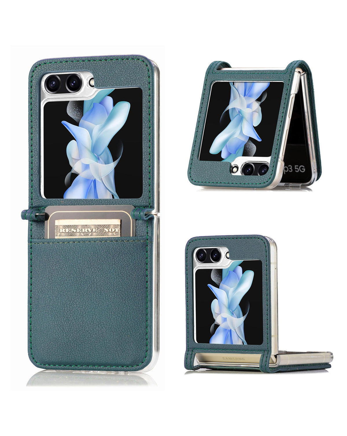 Genuine Leather Case for Galaxy Z Flip 5 — Green