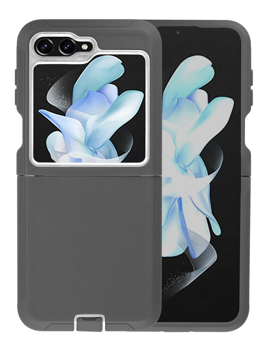 Heavy-Duty Shockproof Case for Galaxy Z Flip 6 / Z Flip 7 FE — Dark Gray & White