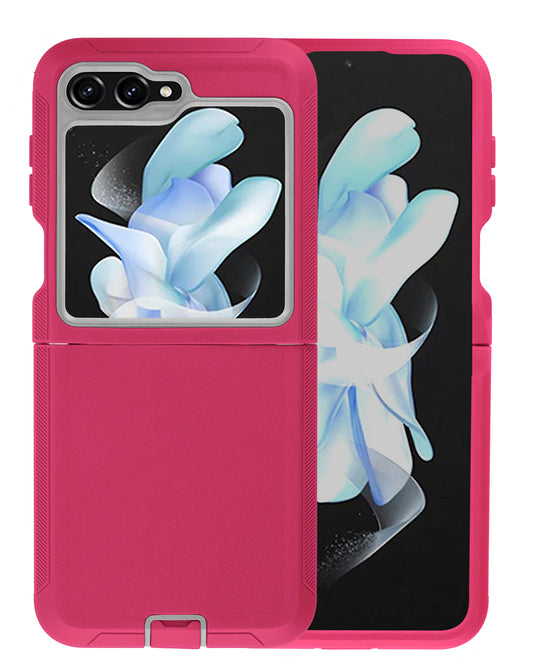 Heavy-Duty Shockproof Case for Galaxy Z Flip 6 / Z Flip 7 FE — Hot Pink & White