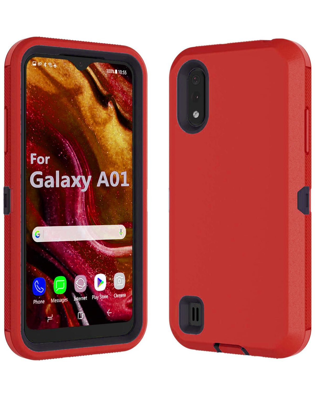 Heavy-Duty Shockproof Case for Galaxy A01 — Red & Black