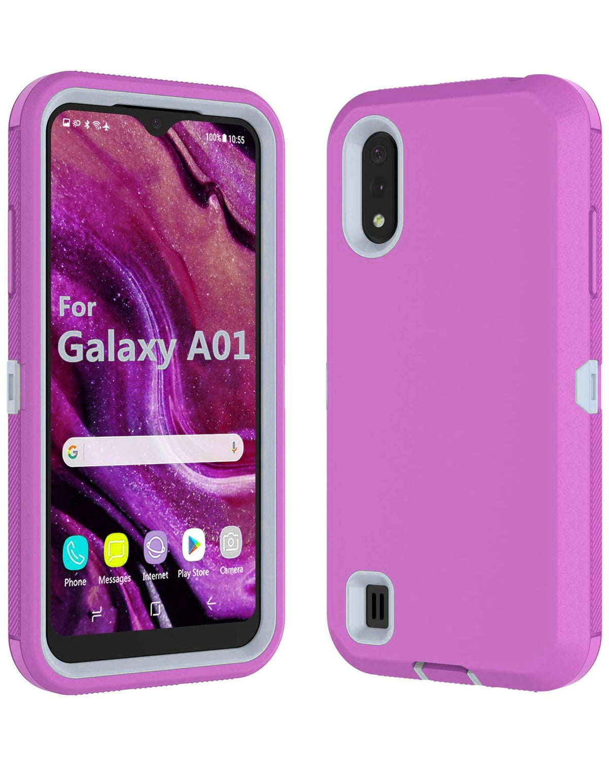 Heavy-Duty Shockproof Case for Galaxy A01 — Hot Pink & White