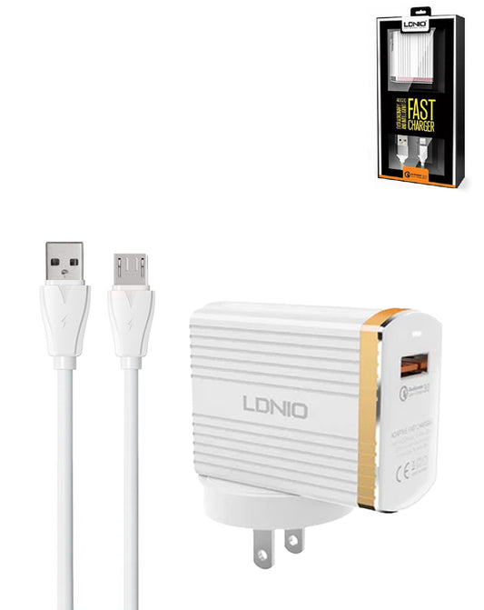LDNIO A1302Q USB-A Wall Charger with USB A-M Cable — 3ft, 18W