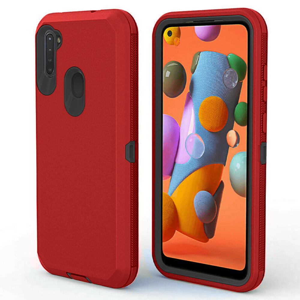 Heavy-Duty Shockproof Case for Galaxy A21 — Red & Black