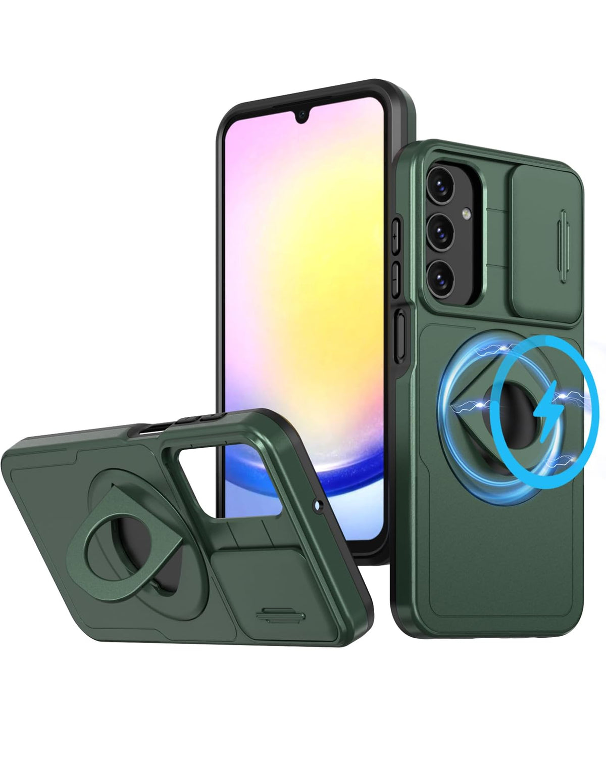 Kickstand Camera-Protecting Case for Galaxy A55 5G — Dark Green
