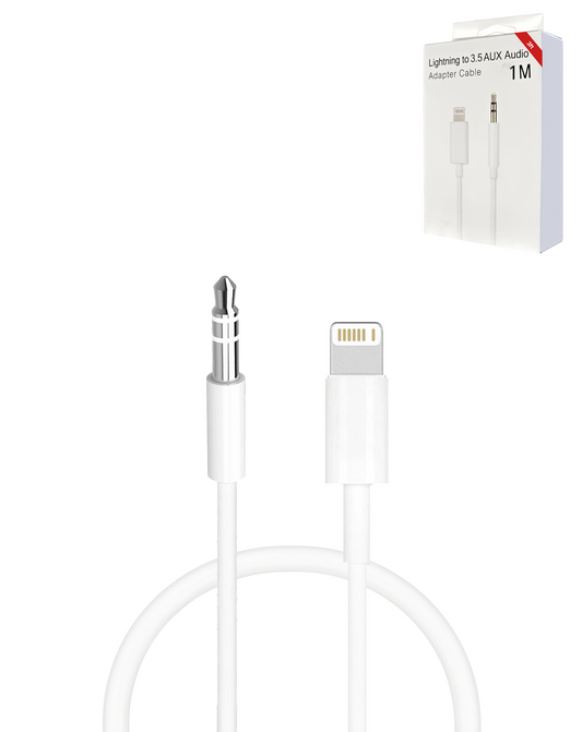 USB L-aux Headphone Jack Cable — White, 3ft