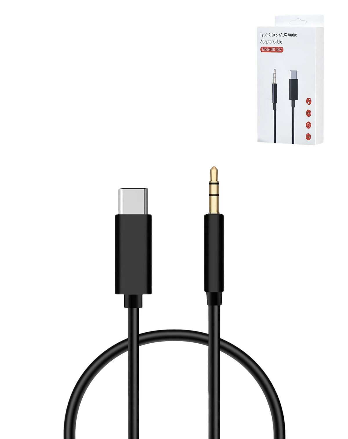 USB-C-AUX Headphone Jack Cable — Black, 3ft