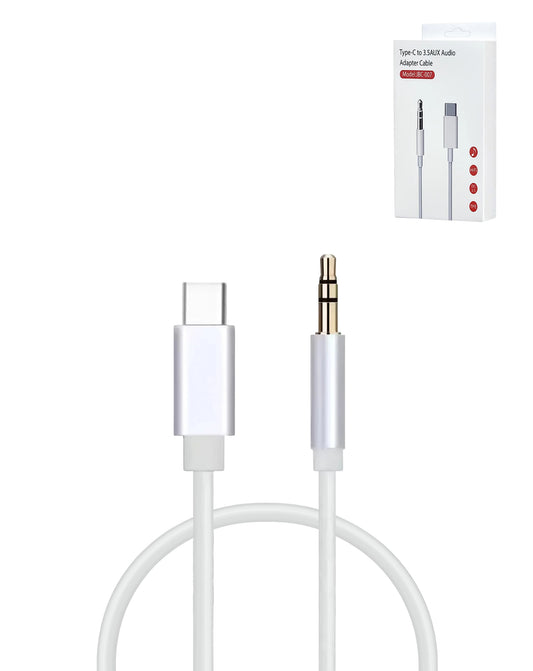 USB-C-AUX Headphone Jack Cable — White, 3ft