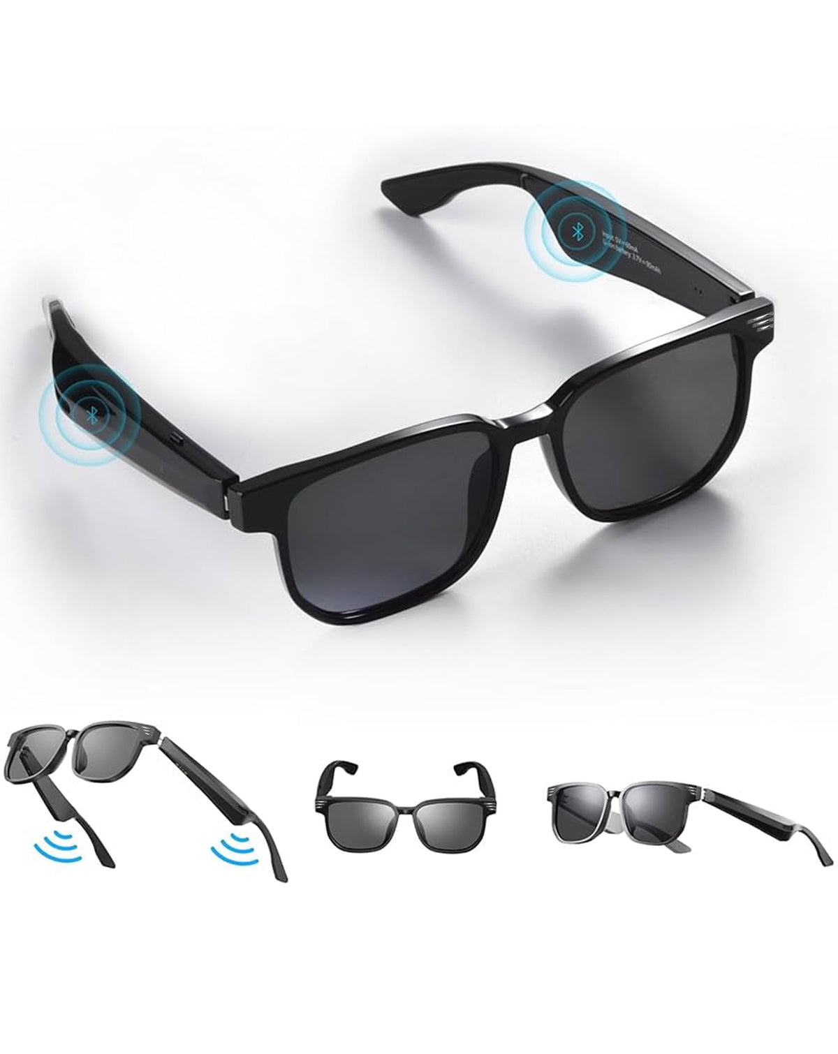 Ai Smart Glasses Open-Ear Speakers & Voice Assistant — Black
