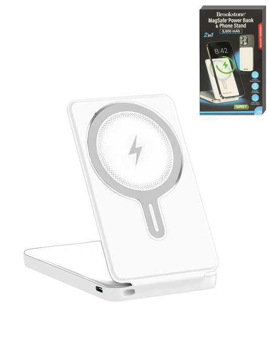 Brookstone Magsafe Power Bank & Phone Stand — White, 5000mAh