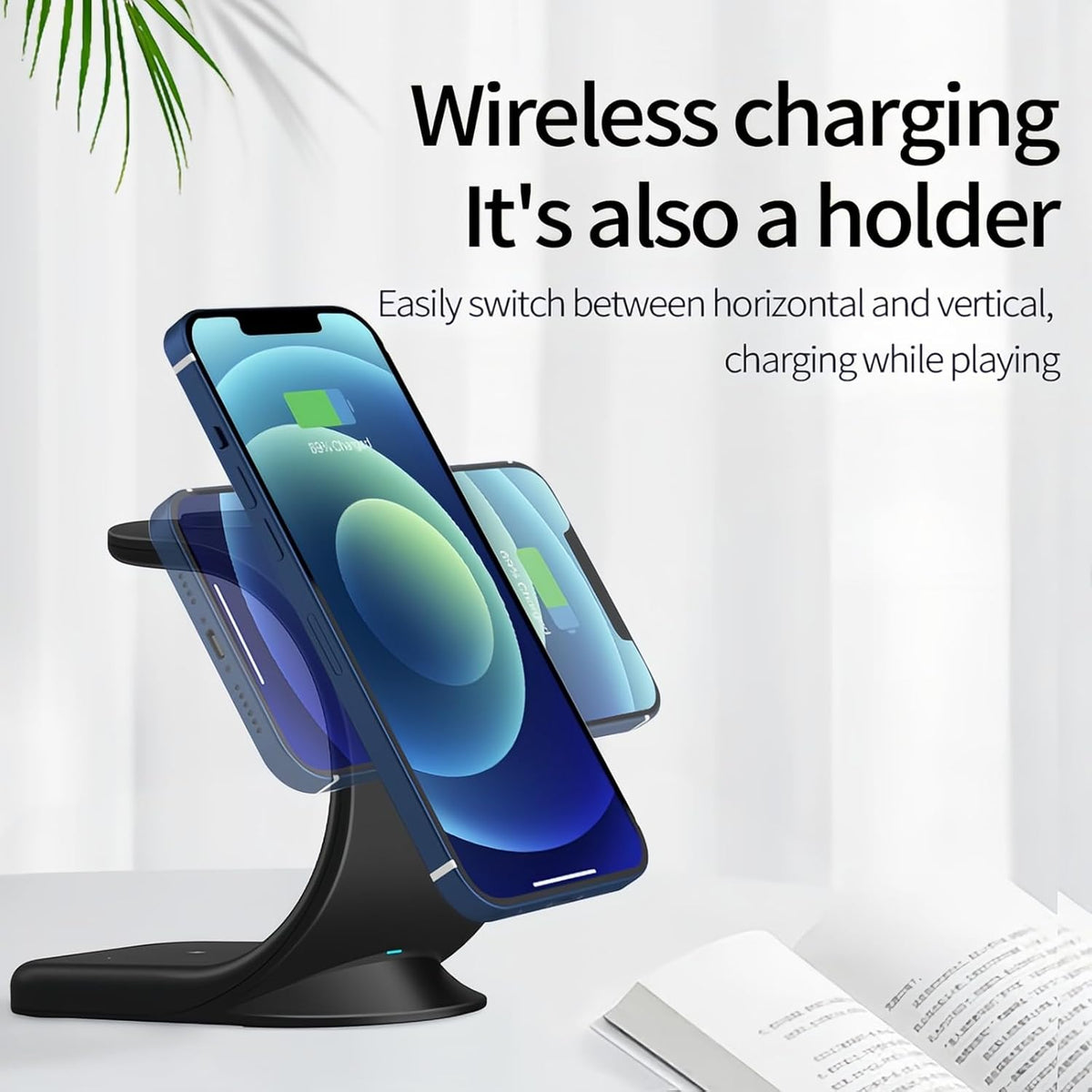 Brookstone 3-in-1 Curved Wireless Charging Station - Black — 15W