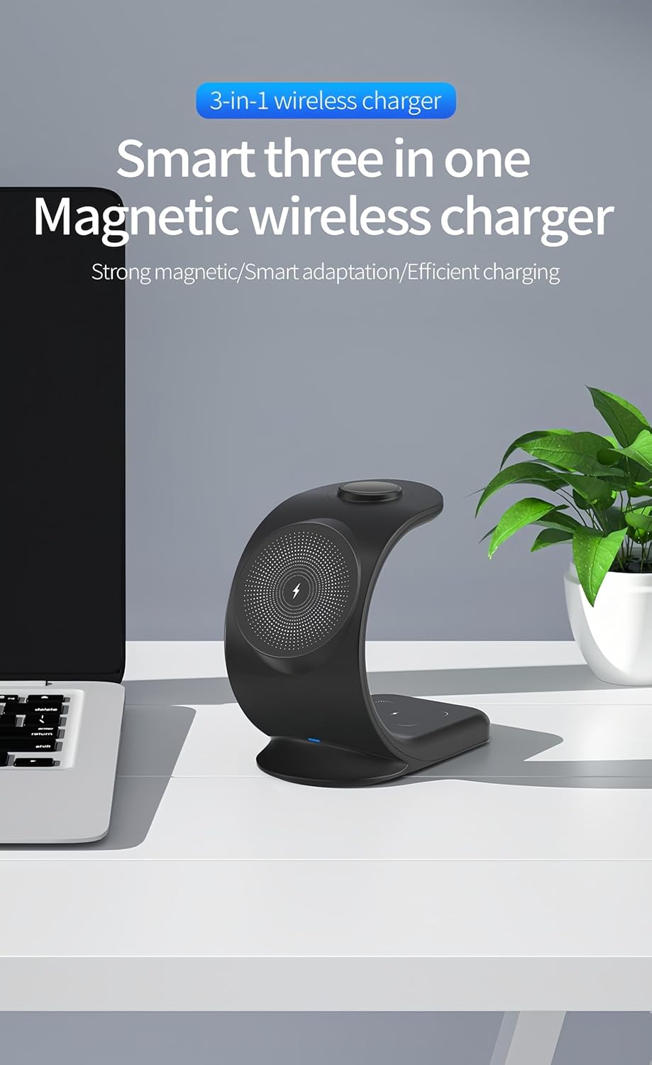 Brookstone 3-in-1 Curved Wireless Charging Station - Black — 15W