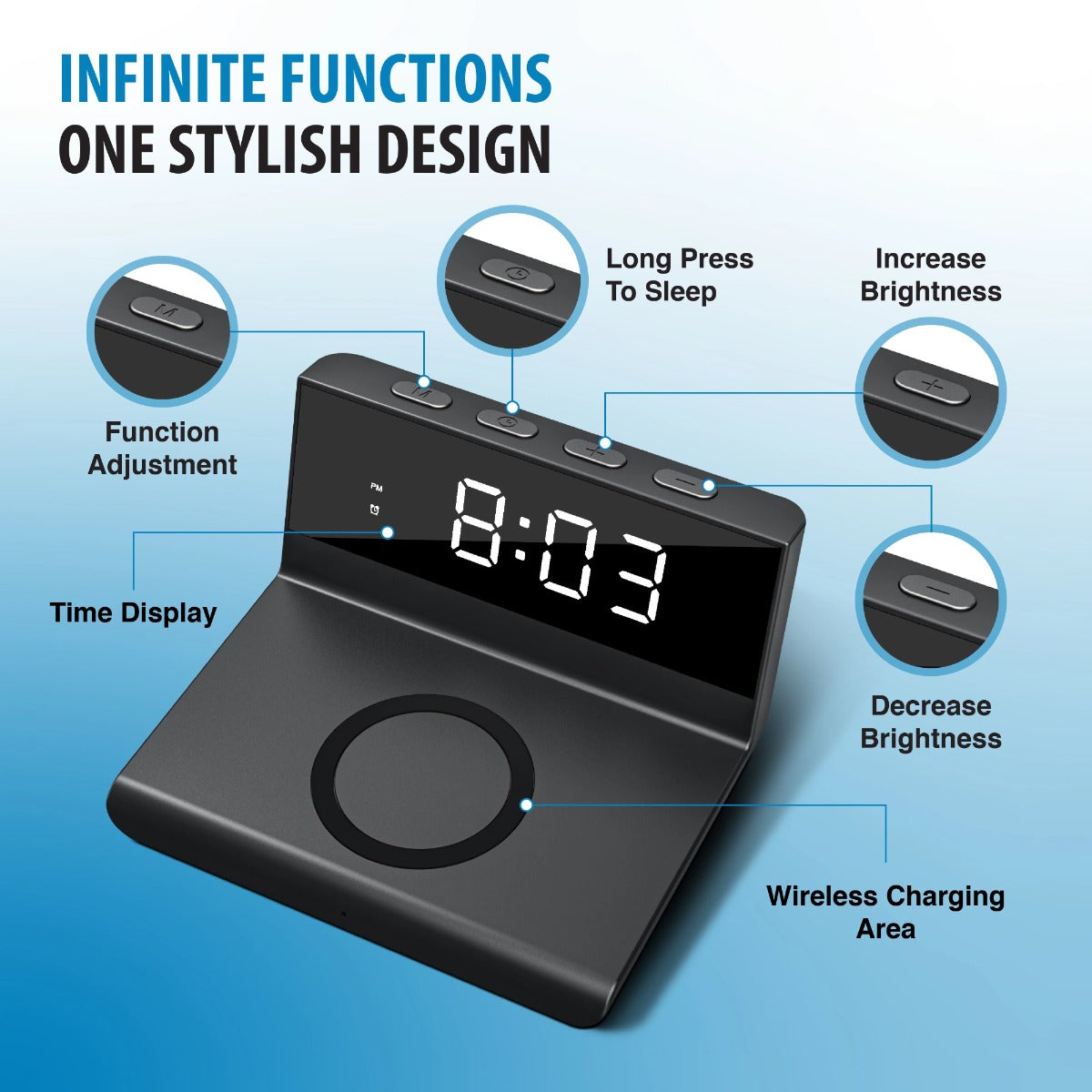 Brookstone Alarm Clock Wireless Charging — Black