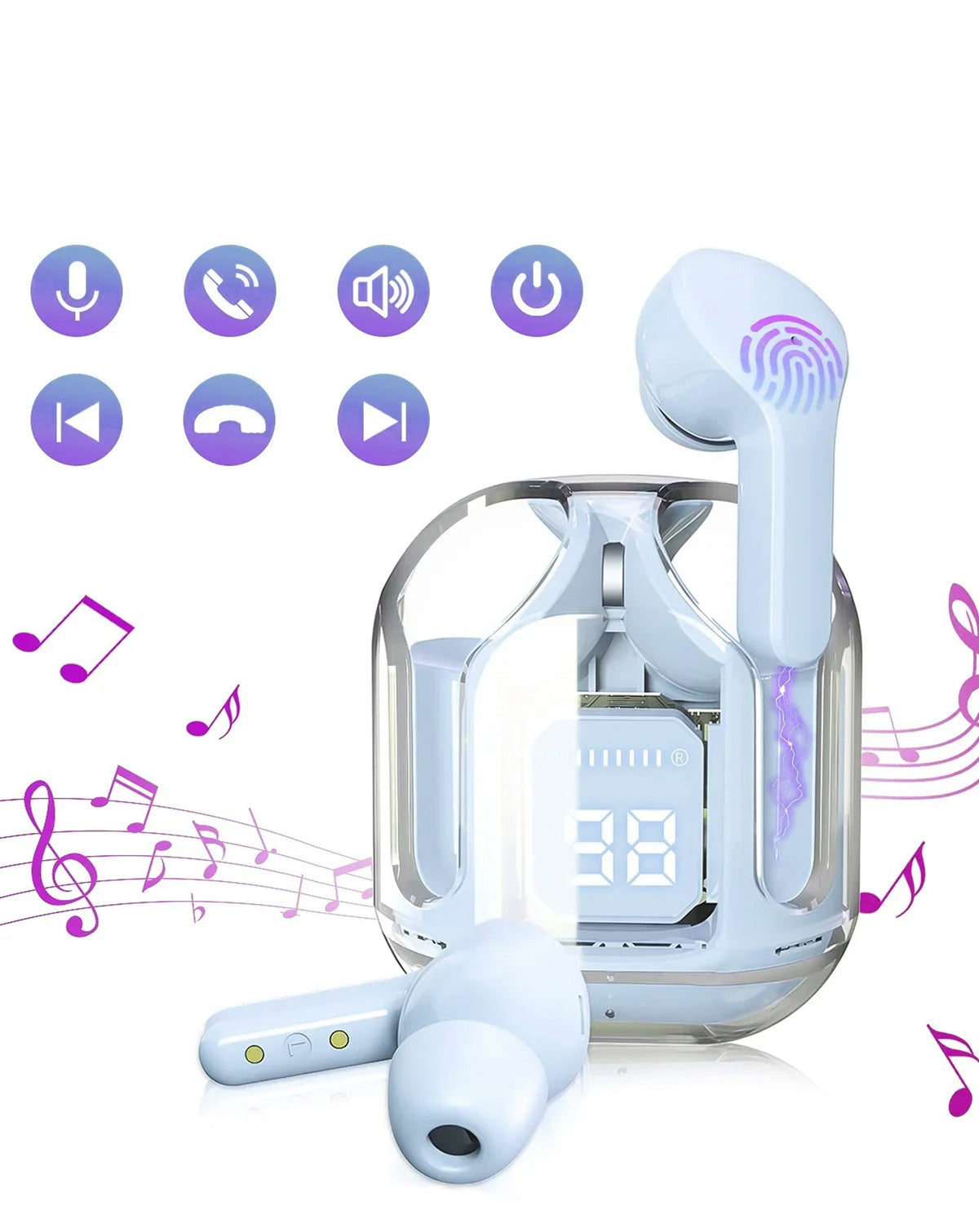 Bytech Bluetooth Earbud with Clear Display — White