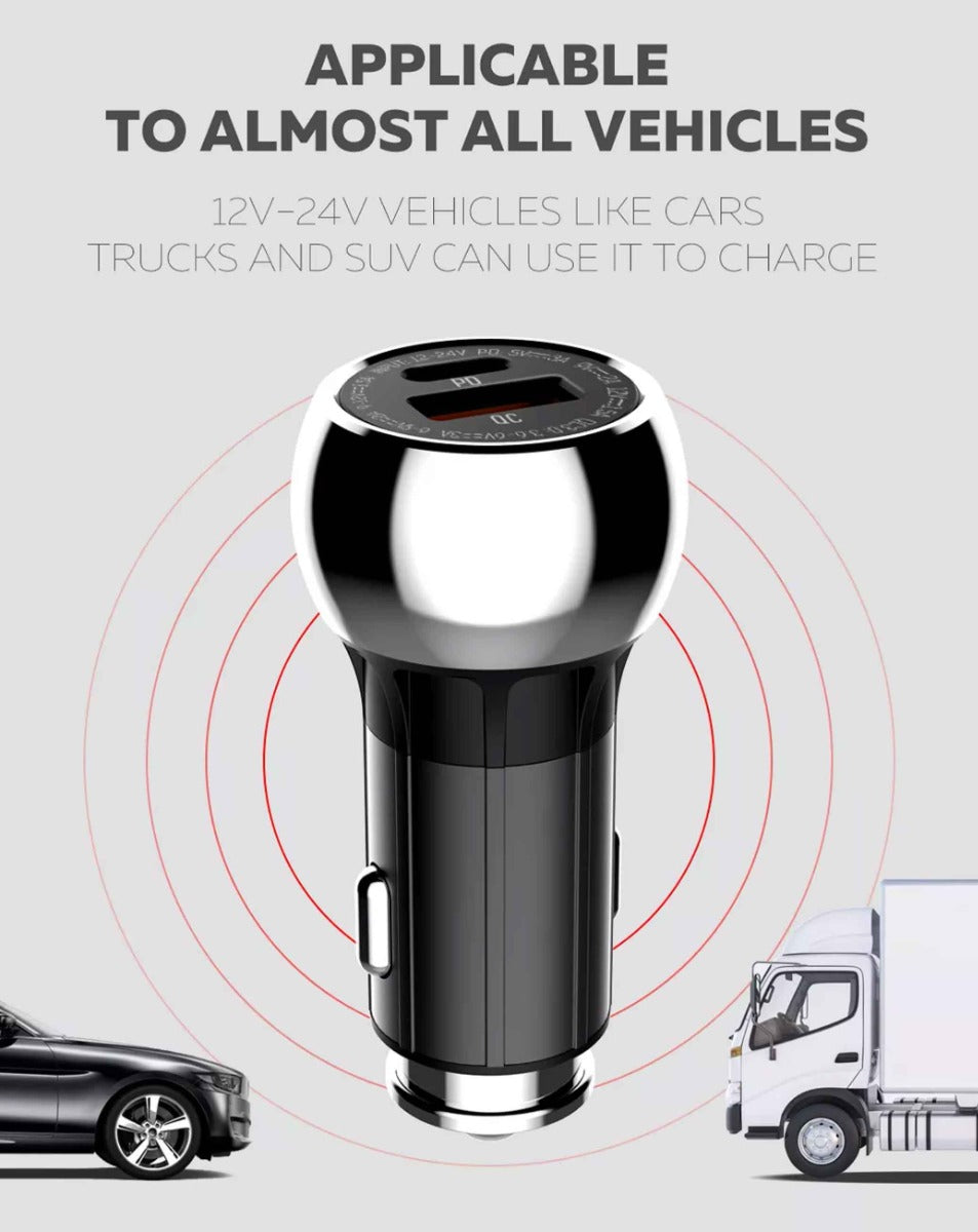 LDNIO C1 Dual USB A+c Car Charger with USB-C to Lightning Non-MFI Cable — 3ft, 36W
