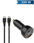 LDNIO C101 Dual USB A+c Car Charger with USB-C to USB-C Cable — 3ft, 100W, Gray