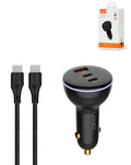 LDNIO C102 Dual USB A+c Car Charger with USB-C to USB-C Cable — Gray, 3ft, 160W