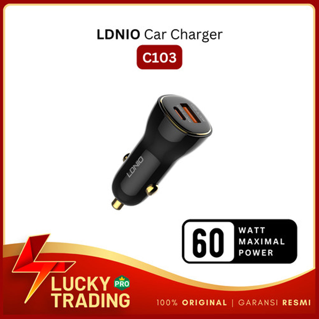LDNIO C103 PD QC4.0 Dual USB A+c Car Charger with USB-C to Lightning Non-MFI Cable — 3ft, 60W