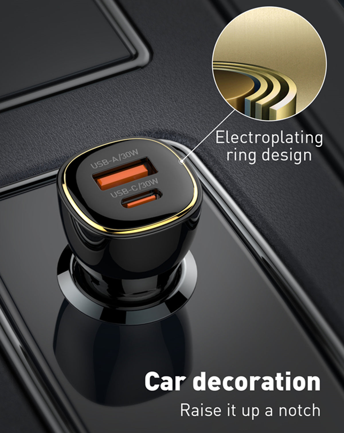 LDNIO C103 PD QC4.0 Dual USB A+c Car Charger with USB-C to USB-C Cable — 3ft, 60W