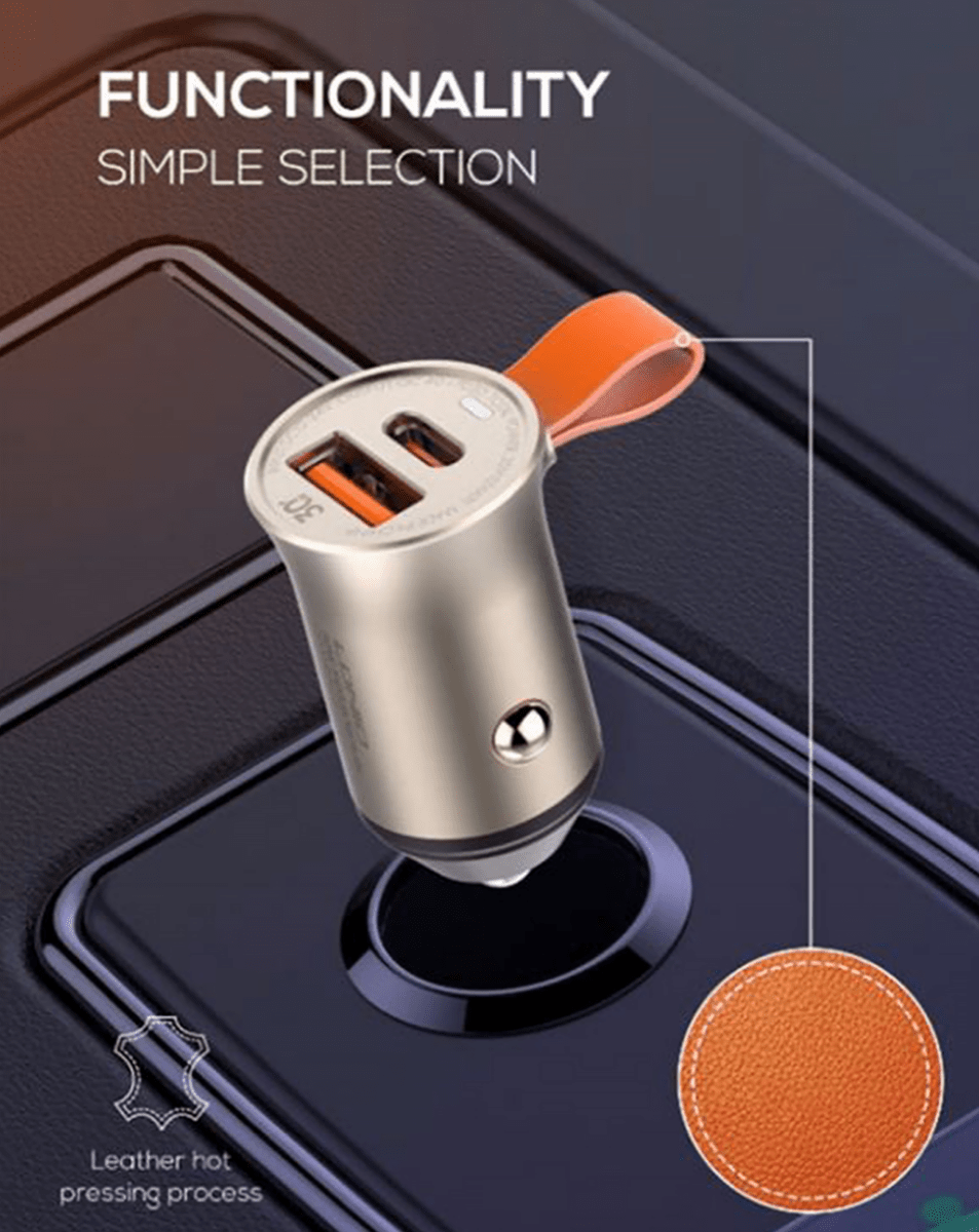 LDNIO C509Q PD QC4.0 Dual USB A+c Car Charger with USB A-M Cable — 3ft, 18W