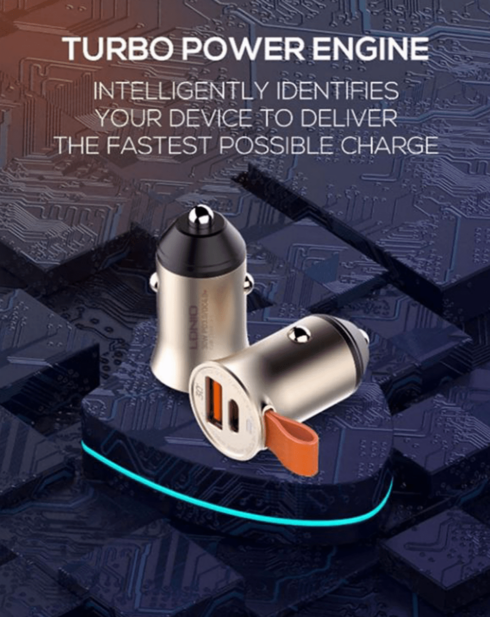 LDNIO C509Q PD QC4.0 Dual USB A+c Car Charger with USB A-M Cable — 3ft, 18W
