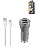 LDNIO C407Q QC3.0 Dual USB-A Car Charger with USB A-M Cable — 3ft, 30W