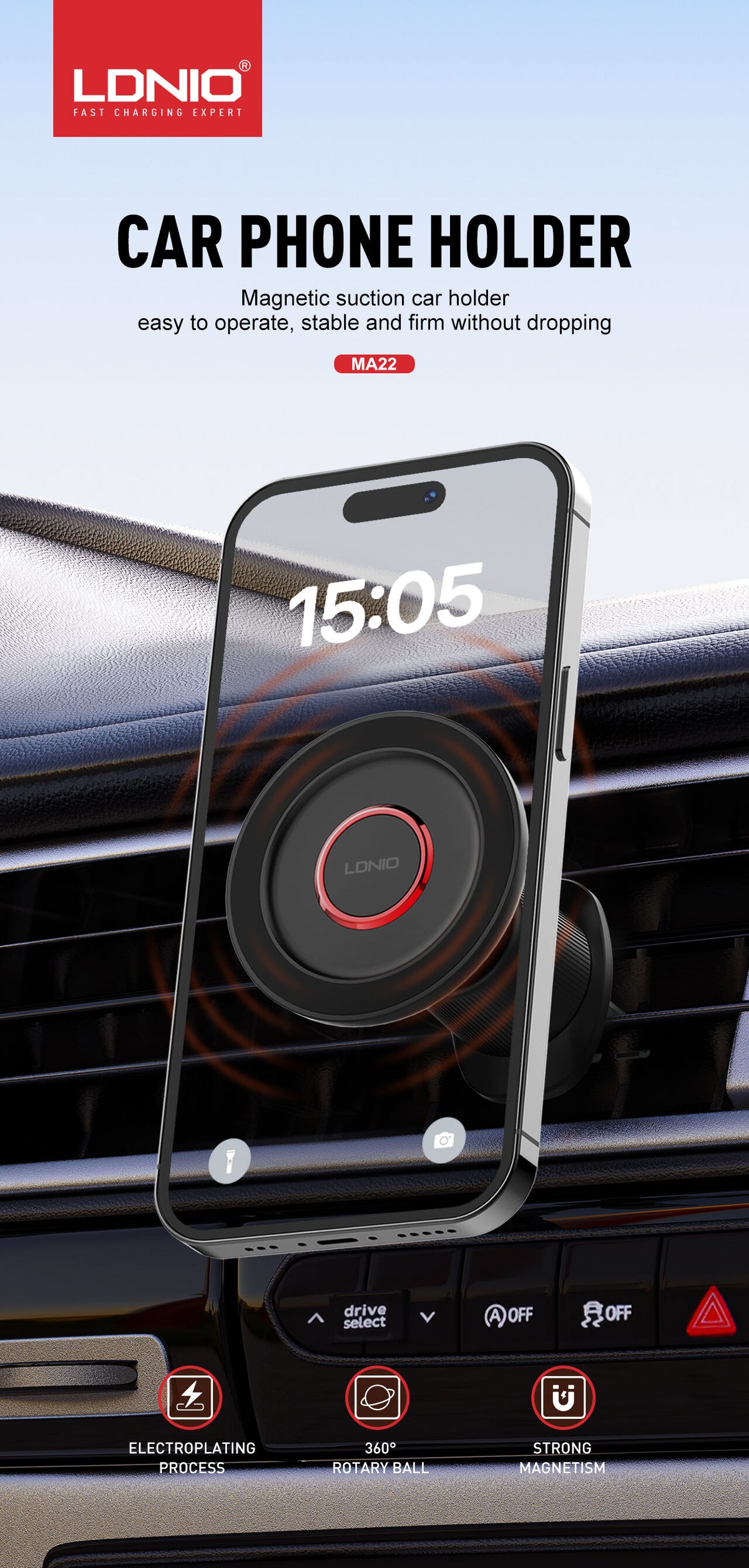 LDNIO MA22 Strong Magnetic Wireless Vent Car Holder