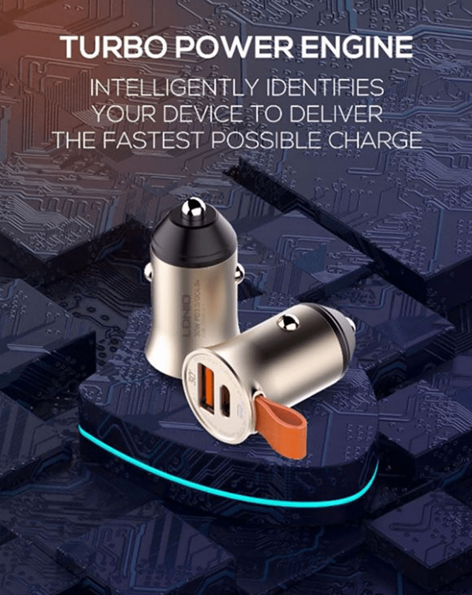 LDNIO C509Q PD QC4.0 Dual USB A+c Car Charger with USB-C to Lightning Non-MFI Cable — 3ft, 18W