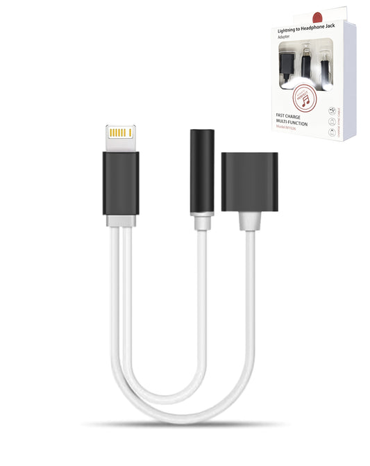 2in1 USB-L Charging and Data &3.5mm Headphone Jack Adapter — Black