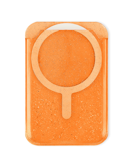 Clear Glitter Design Magnetic Card Holder — Orange