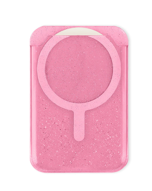 Clear Glitter Design Magnetic Card Holder — Pink