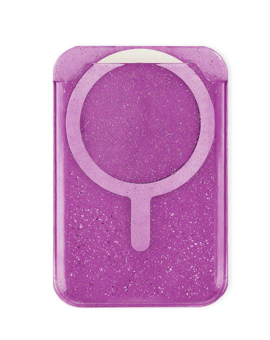 Clear Glitter Design Magnetic Card Holder — Purple