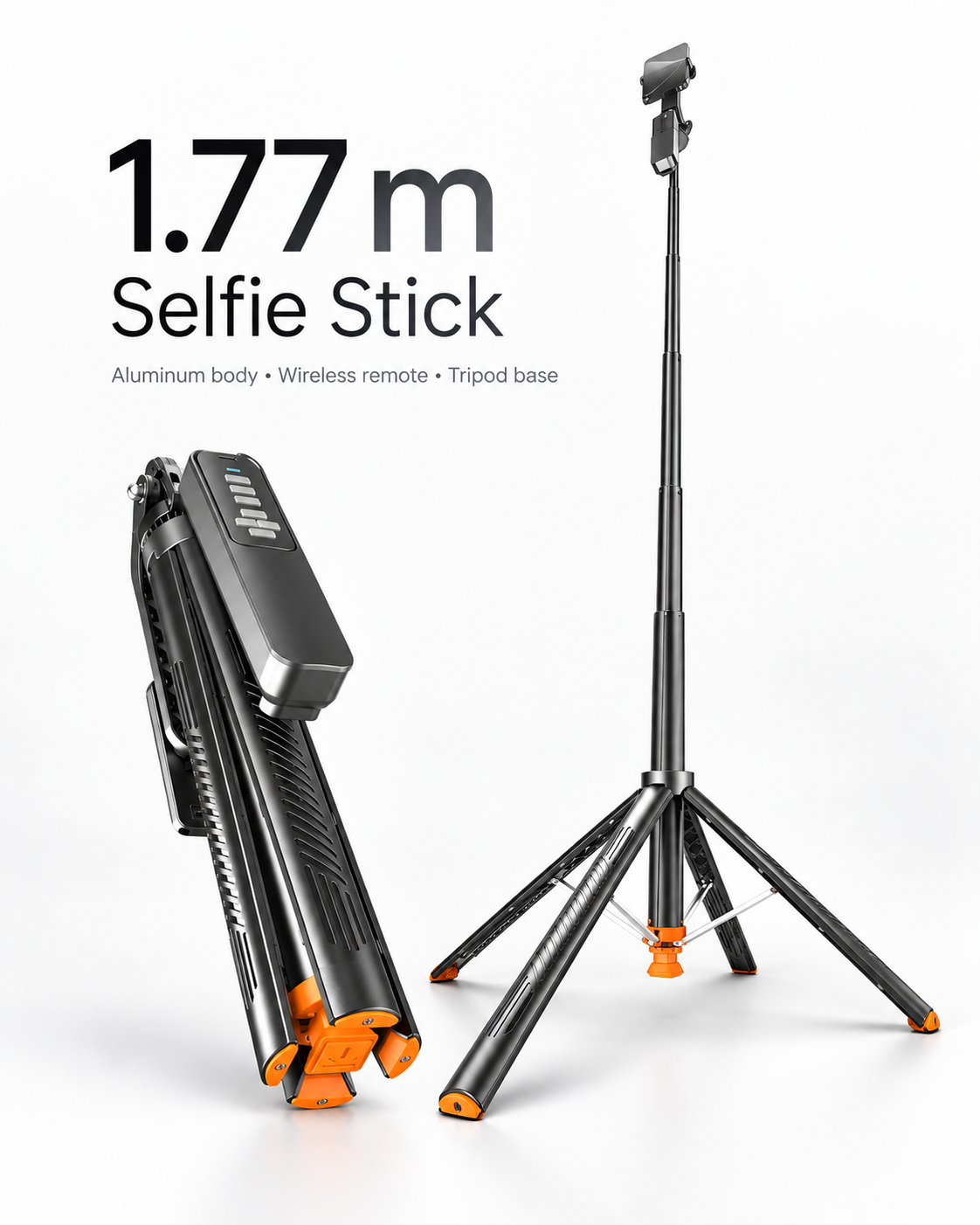 Auto Pop-Up 360° Rotating Selfie Stick Tripod — Black